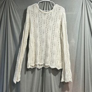 white crochet sweater